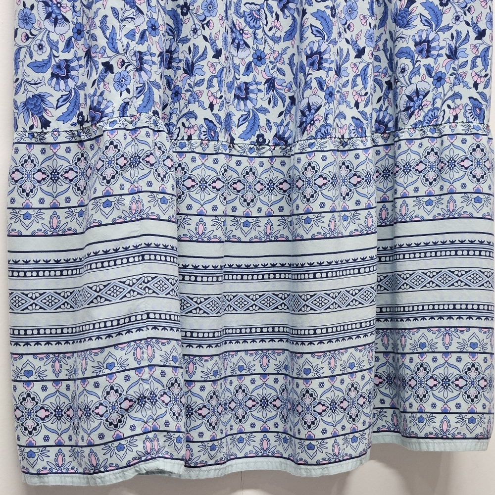 J. Jill Blue Floral Smocked Waist Rayon Midi Skirt Large Petite Easter Cottage - Picture 6 of 10